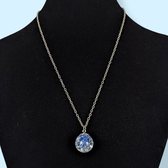 Jewelry - Blue Crackle Glass Ball Pendant Necklace